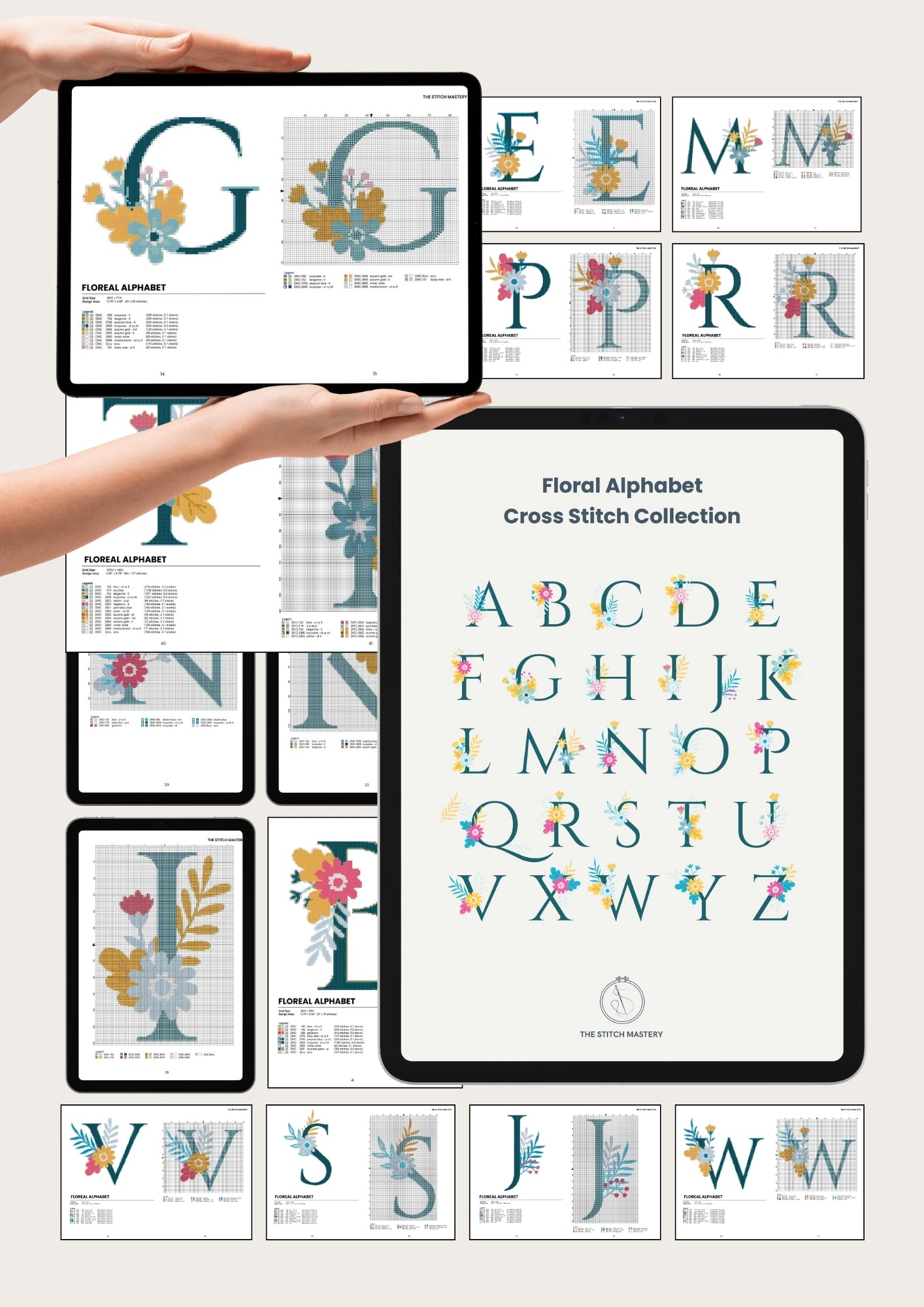 Floral Alphabet Cross Stitch Patterns – Monogram PDF Collection - Perfect Bundle Add-On